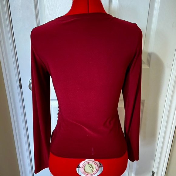 Vintage Repro Pinup Girl Clothing long sleeve burgundy Gia top size Medium - Picture 3 of 4